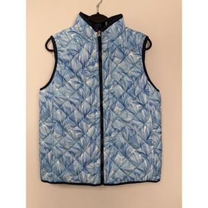 Stella Parker Collection Island Blue‎ Floral Quilted Vest Size Small Golf Zip Up